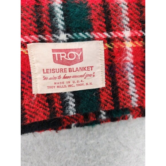 Vtg Troy Tartan Classic Plaid Wool Made USA Picnic Leisure Photo Fringe Blanket - Picture 3 of 4